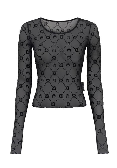 top mesh flock cropped donna nero MARINE SERRE | WTS012ACJER0005BK99